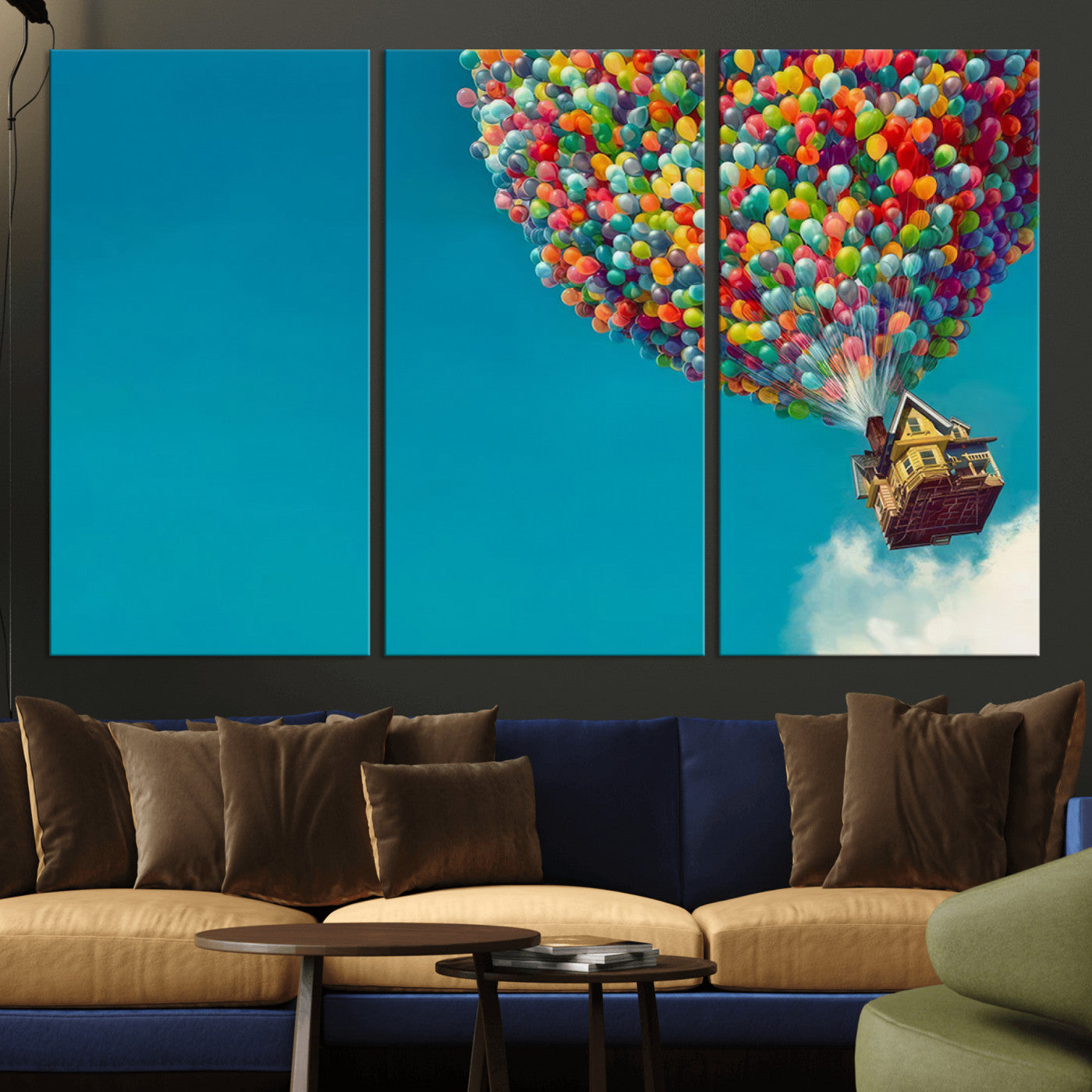 -Carl Fredricksen, Up Movie Wall Art, Colorful Balloon House Art | Whimsical Wall Decor for Living