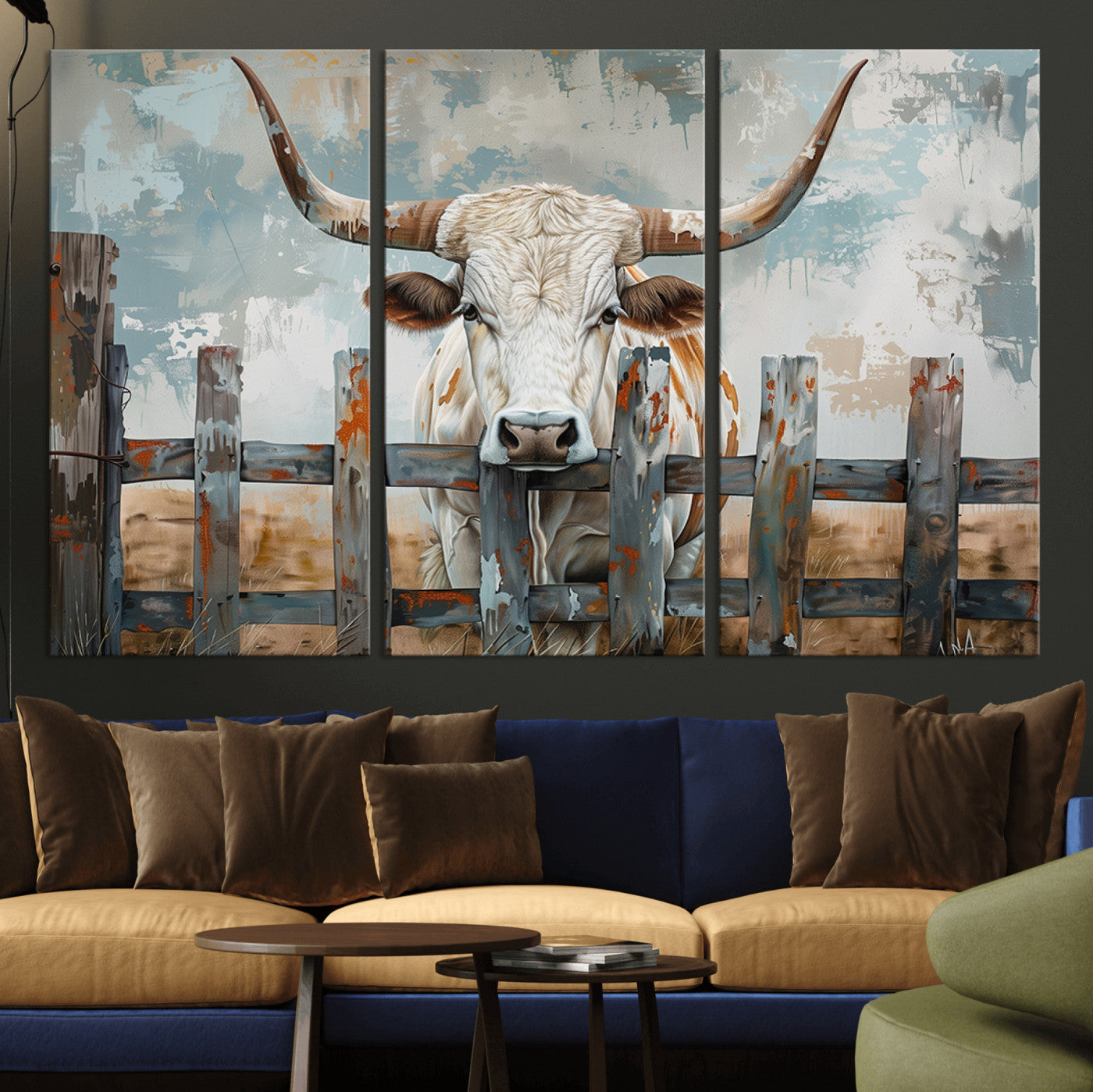 85218-MGV-CV-48X32-3P-Vintage Cow Wall Art Canvas Print for Farmhouse Wall Decor Theme, Cattle Wall Art Print