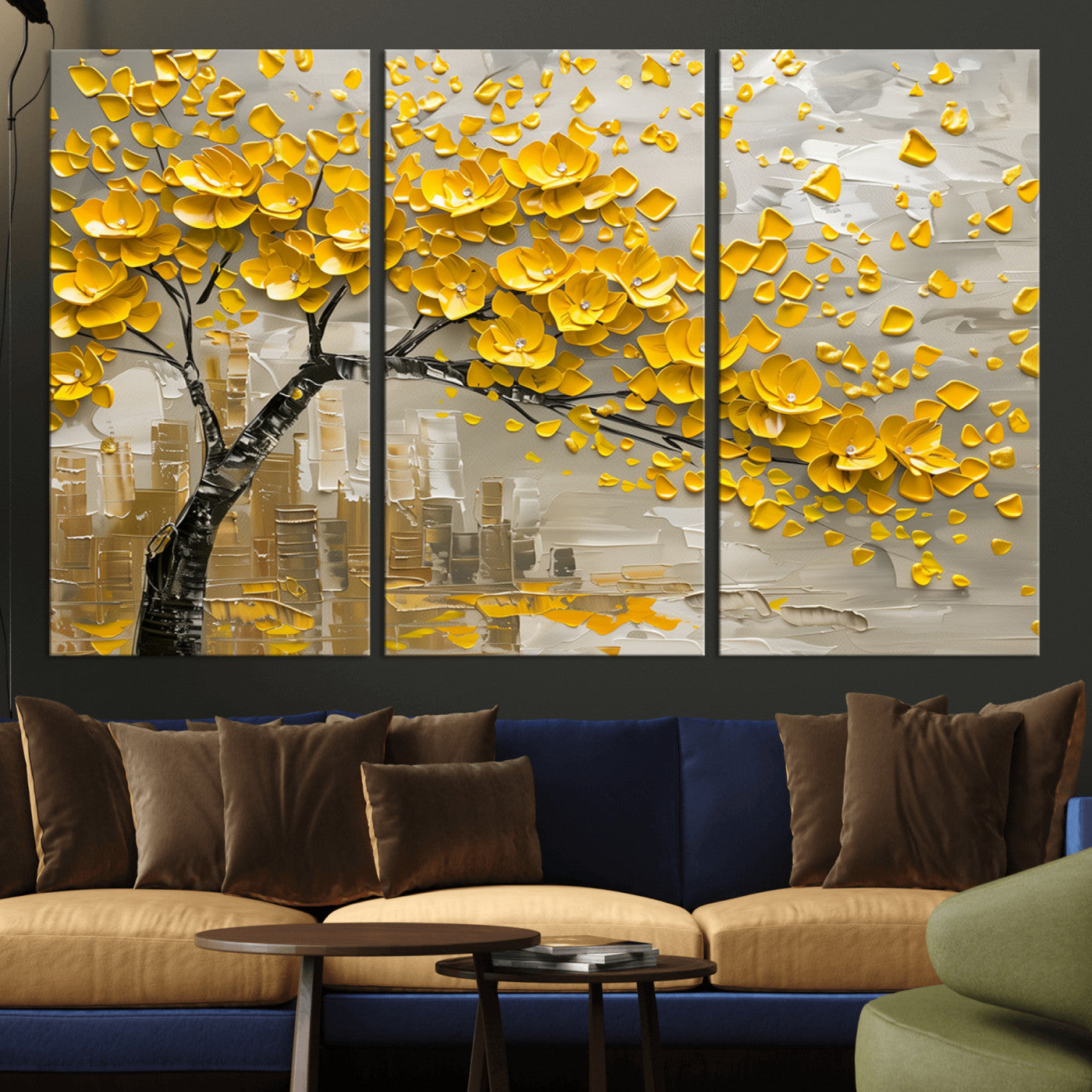 99675-MGV-CV-36X24-Yellow Blossom Tree Canvas Wall Art - Floral Abstract Modern Contemporary Artwork for Living Room or
