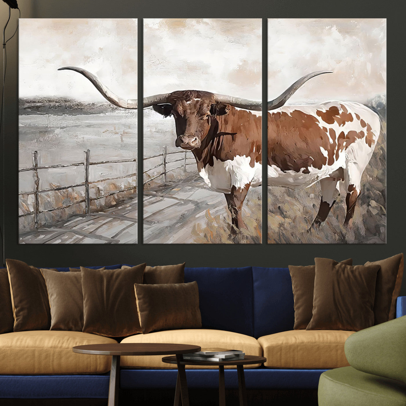 -Vintage Texas Cow Wall Art Canvas Print, Rustic Longhorn Wall Art | Canvas Print for Farmhouse Decor