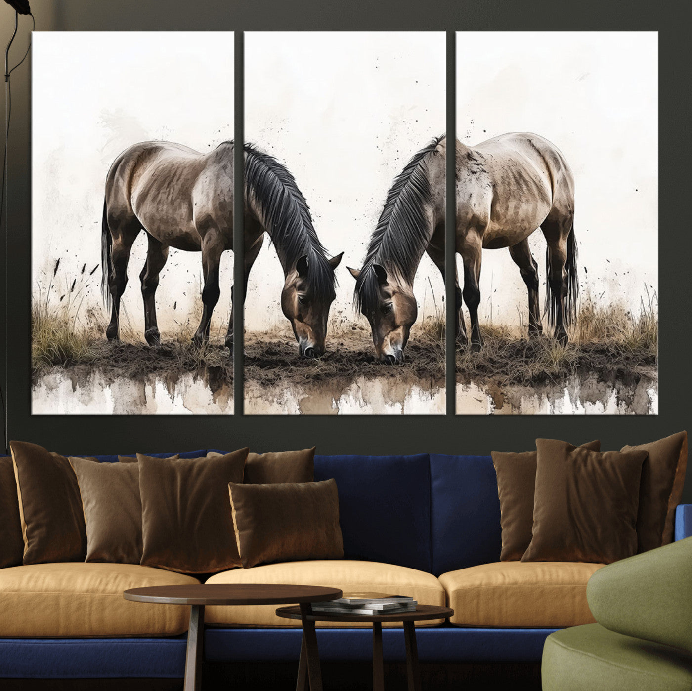 71729-MGV-CV-36X24-Chines Ink Style Horses Wall Art Canvas Print