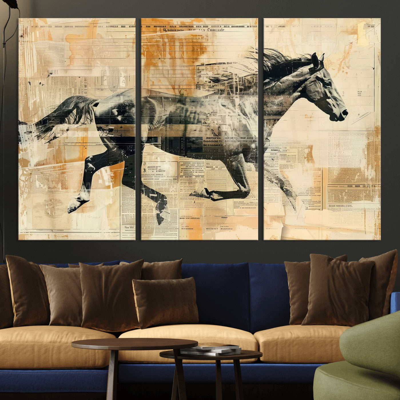 -Chines Style Running Horse Western Wall Art | Farmhouse Wall Decor | Ready to Hang Framed Canvas