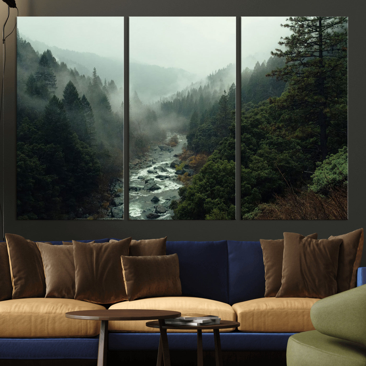 95112-MGV-CV-36X24-Misty Forest Wall Art | Ready to Hang and Framed | Tranquil Nature Landscape for Living Room or