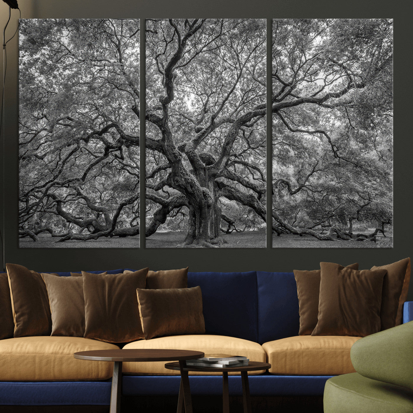 -Majestic Angel Oak Tree Black and White Canvas Print – Multi Panel Wall Art, Giclée Print, Ready to