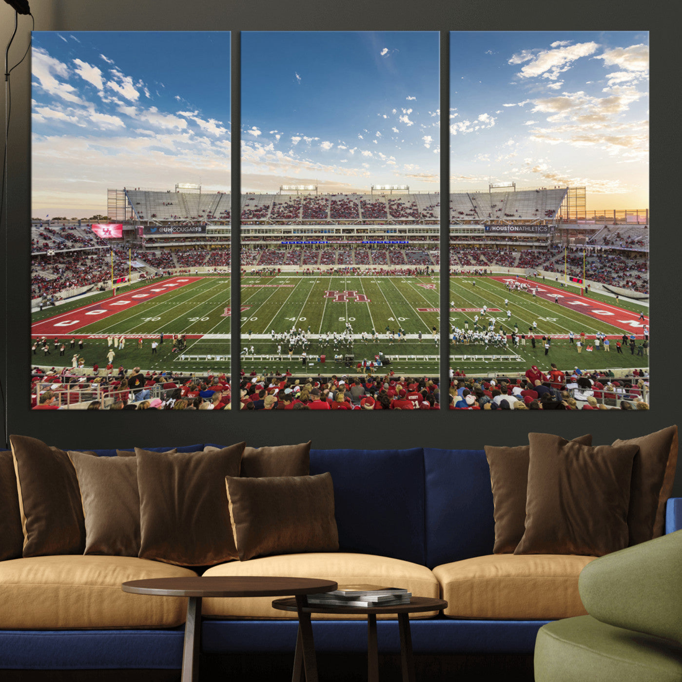 -Framed Houston Cougars Football Team Print - Houston TDECU Stadium Wall Art Canvas Print