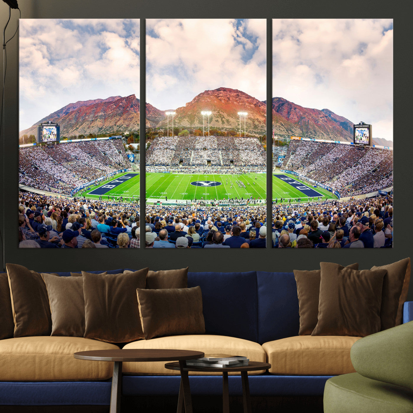 -Brigham Young University Cougars Football Team Print - Provo LaVell Edwards Stadium Wall Art Canvas