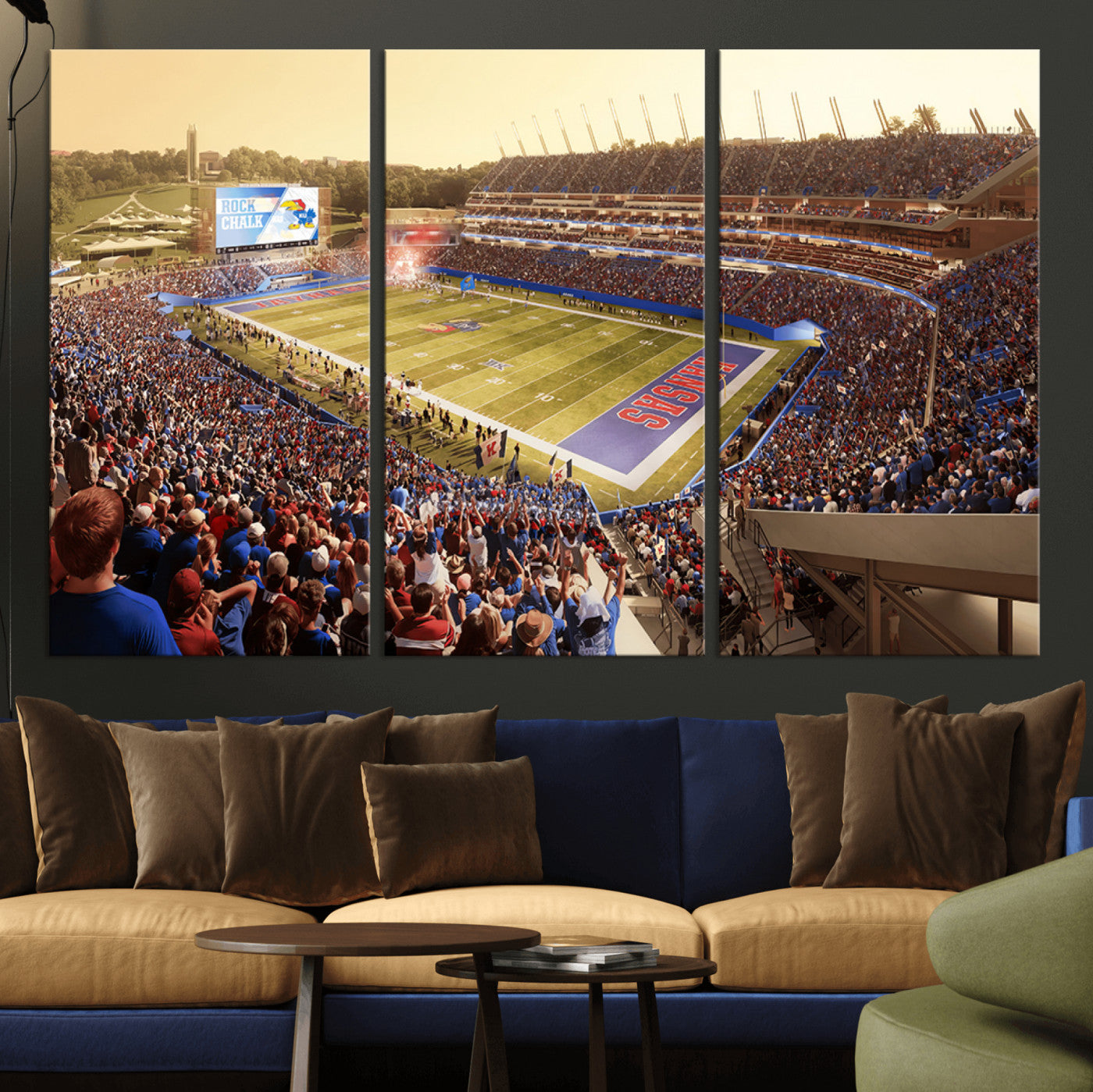71731-MGV-CV-36X24-University of Kansas Jayhawks Football Team Print - Lawrence Kansas Memorial Stadium Wall Art Canvas