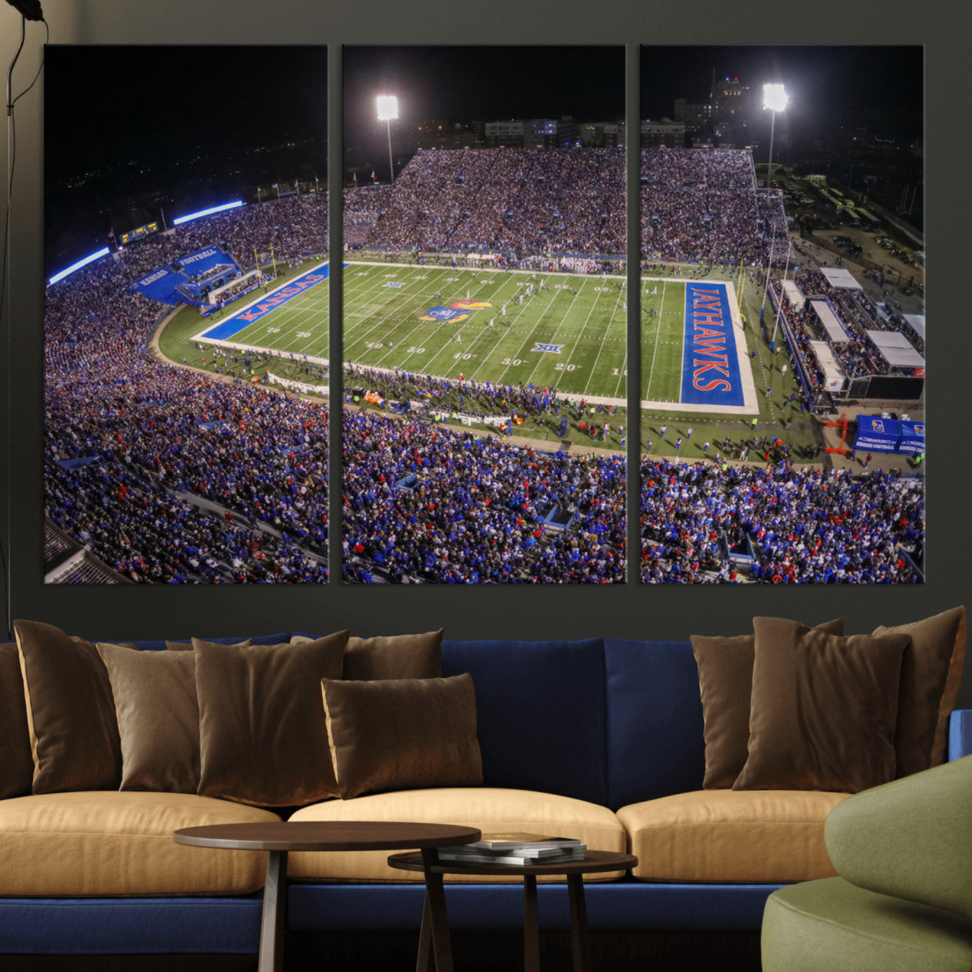 69760-MGV-CV-36X24-University of Kansas Jayhawks Football Team Print - Lawrence Kansas Memorial Stadium Wall Art Canvas