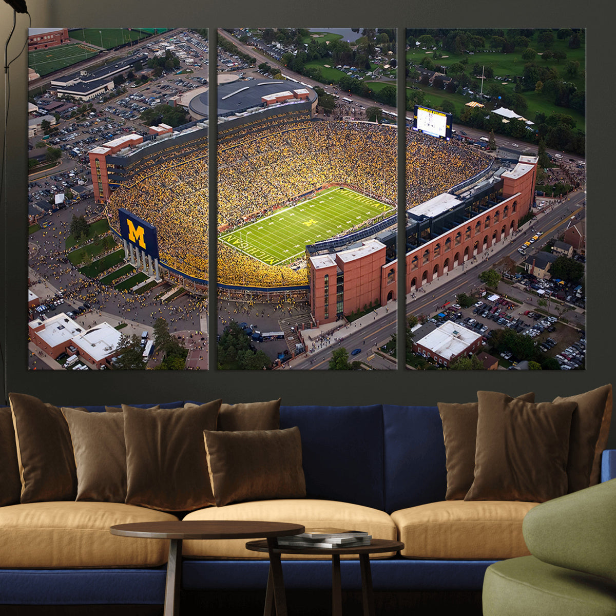 95248-PAN-FL-20X10 - University of Michigan Wolverines Football Team Print - Ann Arbor Michigan Stadium Wall Art Canvas