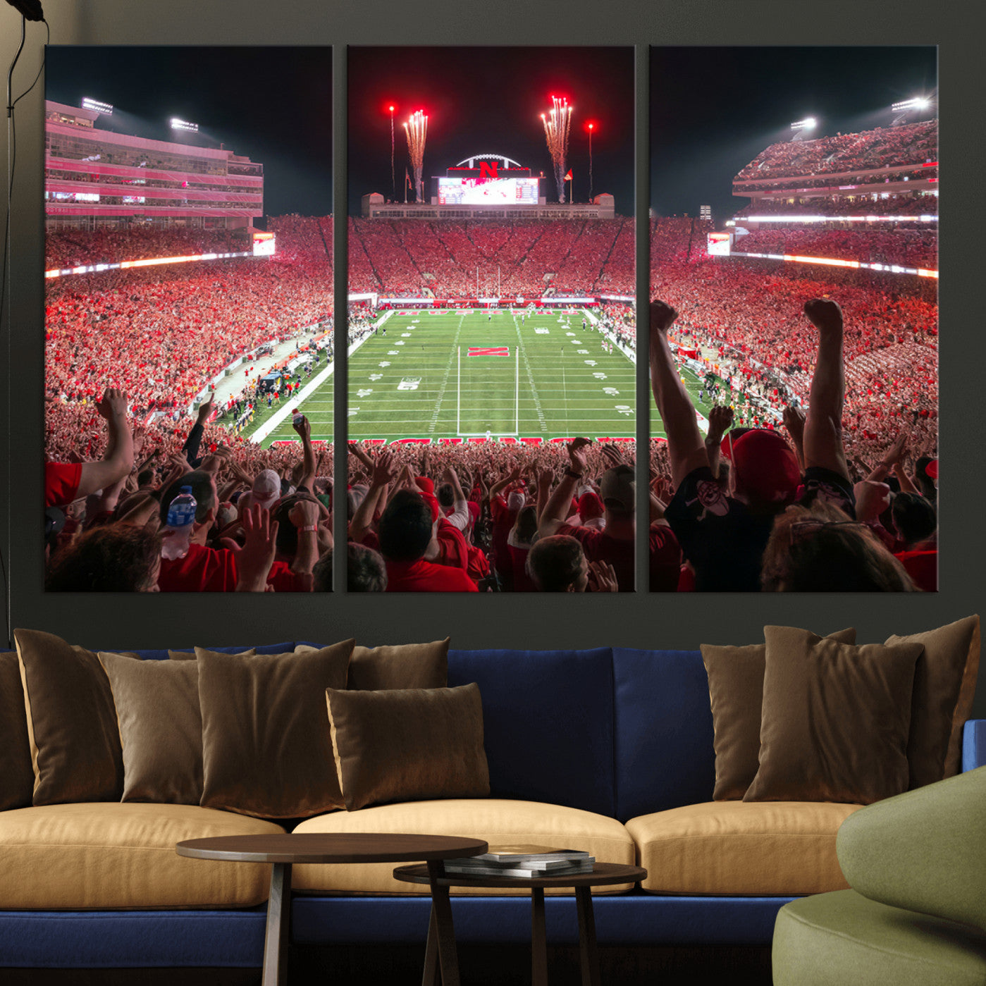 -University of Nebraska Cornhuskers Football Team Print - Lincoln Memorial Stadium Wall Art Canvas