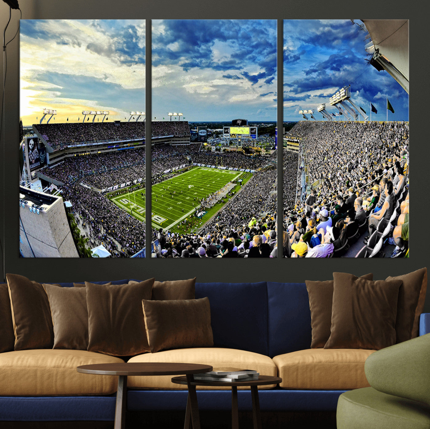 -Framed USF Bulls Football Team Print - Tampa Raymond James Stadium Wall Art Canvas Print