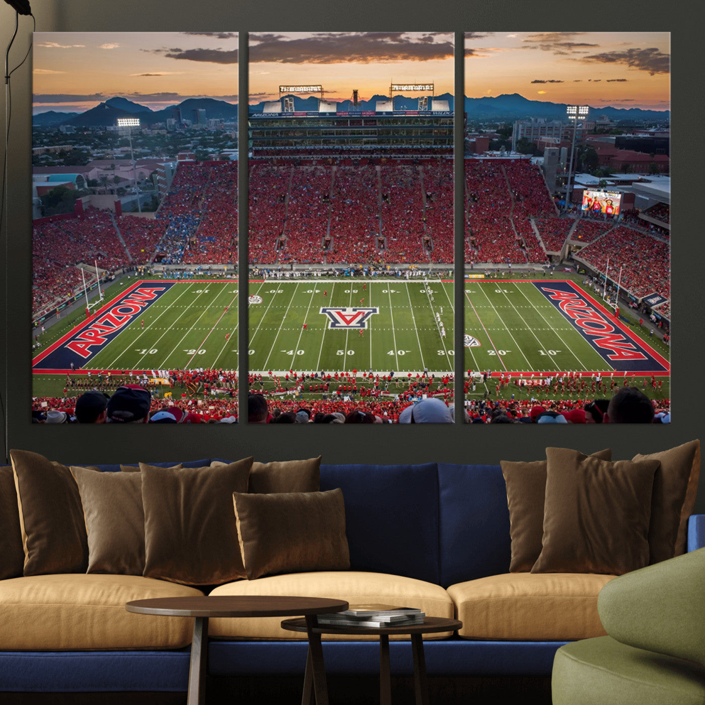 99722-MGV-CV-36X24-Framed Arizona Wildcats Football Team Print - Tucson Arizona Stadium Wall Art Canvas Print