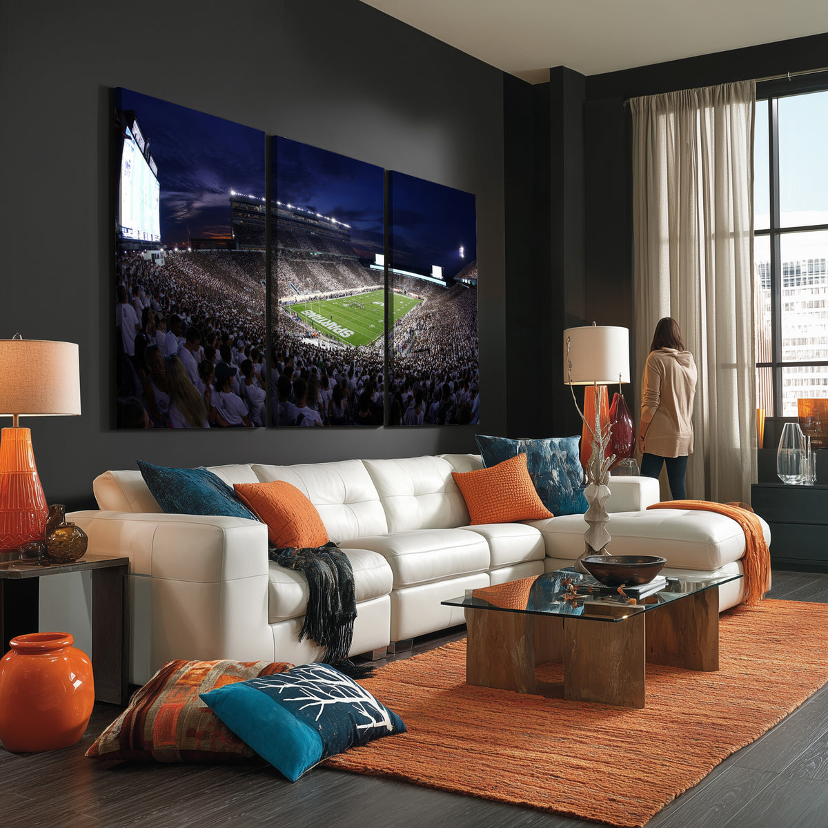 75193-PAN-FL-20X10 - Michigan State Spartans Canvas, Framed Football Team Print - East Lansing Spartan Stadium Wall Art