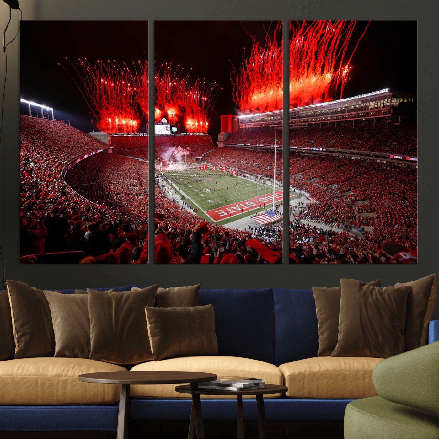 56909-MGV-CV-36X24-Ohio State University Buckeyes Football Team Print - Columbus Ohio Stadium Wall Art Canvas Print