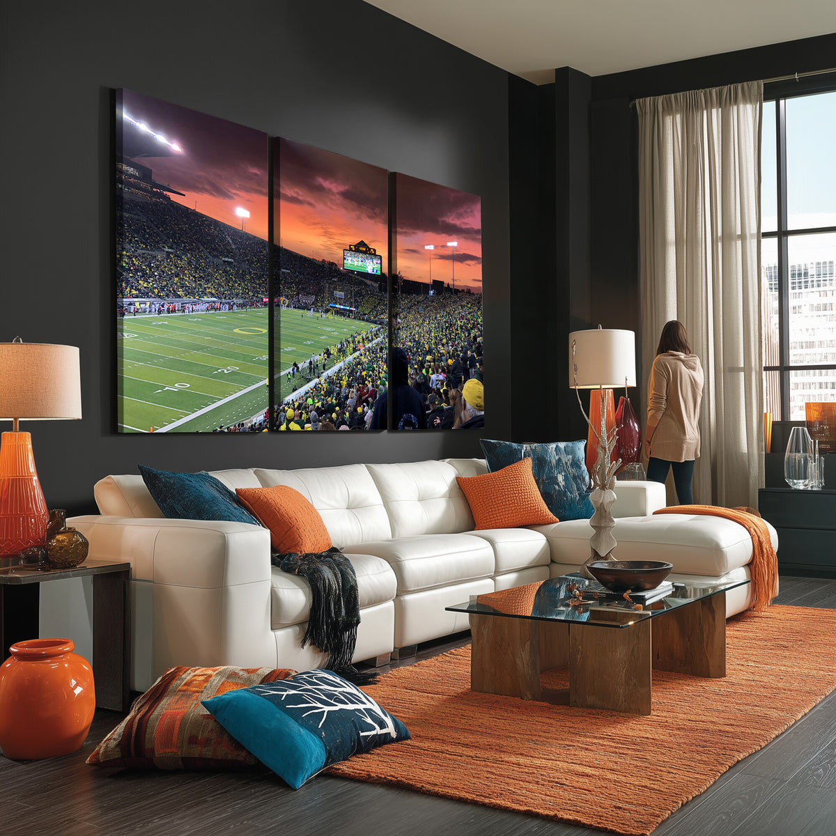 75065-PAN-FL-20X10 - Eugene Autzen Stadium Canvas Wall Art Print – Sunset Over Iconic Football Field Wall Decor for Home