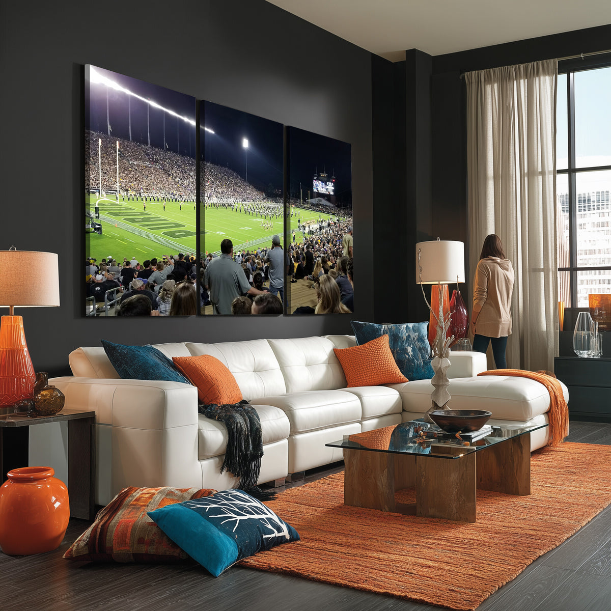 56796-PAN-FL-20X10 - Purdue University Boilermakers Football Team Print - West Lafayette Ross-Ade Stadium Wall Art Canvas