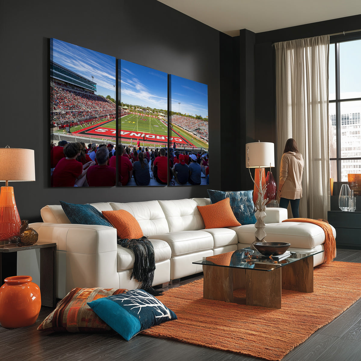 71475-PAN-FL-20X10 - Ball State Cardinals Football Team Print - Muncie Scheumann Stadium Wall Art Canvas Print