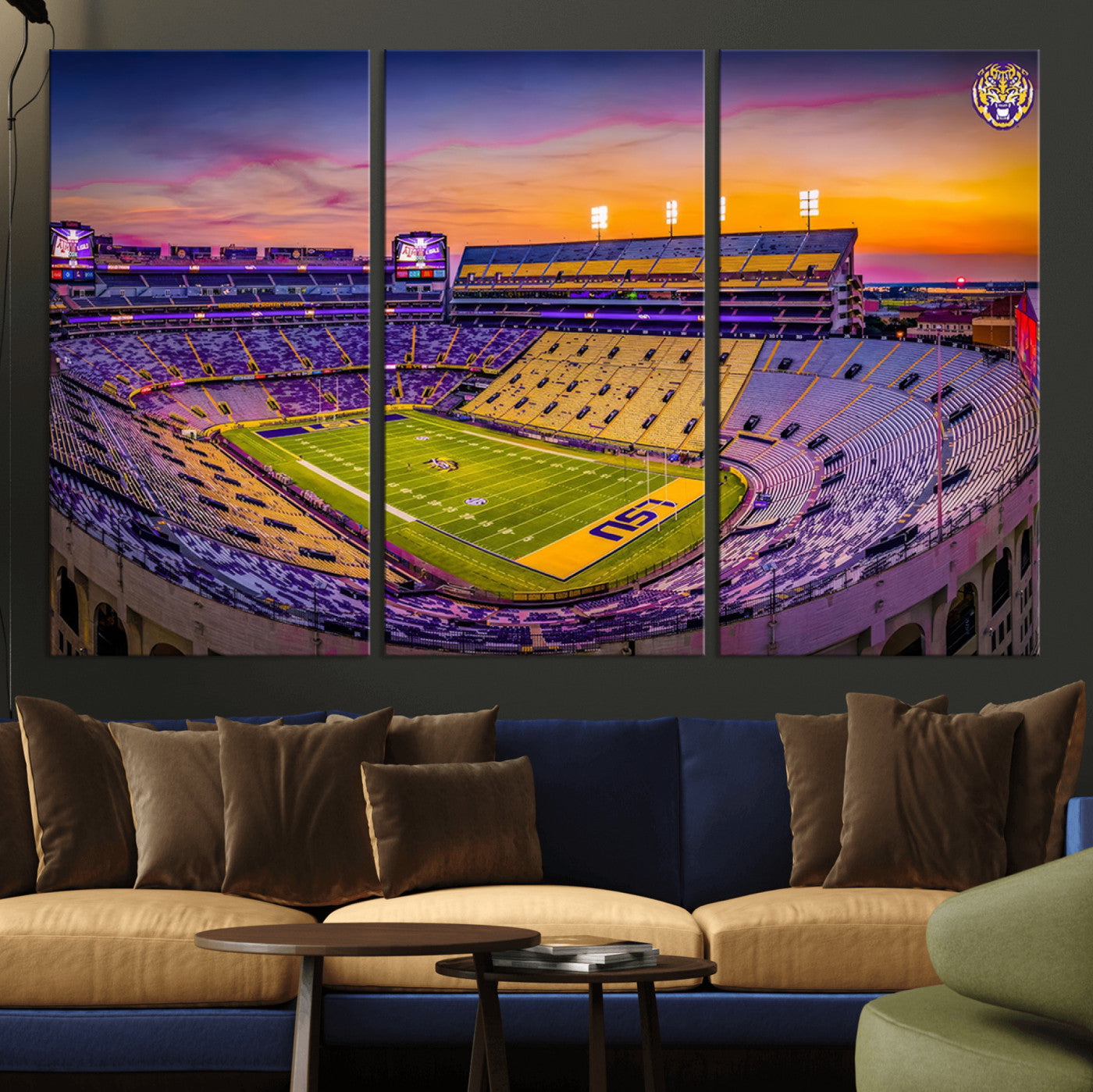 93538-MGV-CV-36X24-The Louisiana State University Tigers Football Team Print - Baton Rouge Tiger Stadium Wall Art