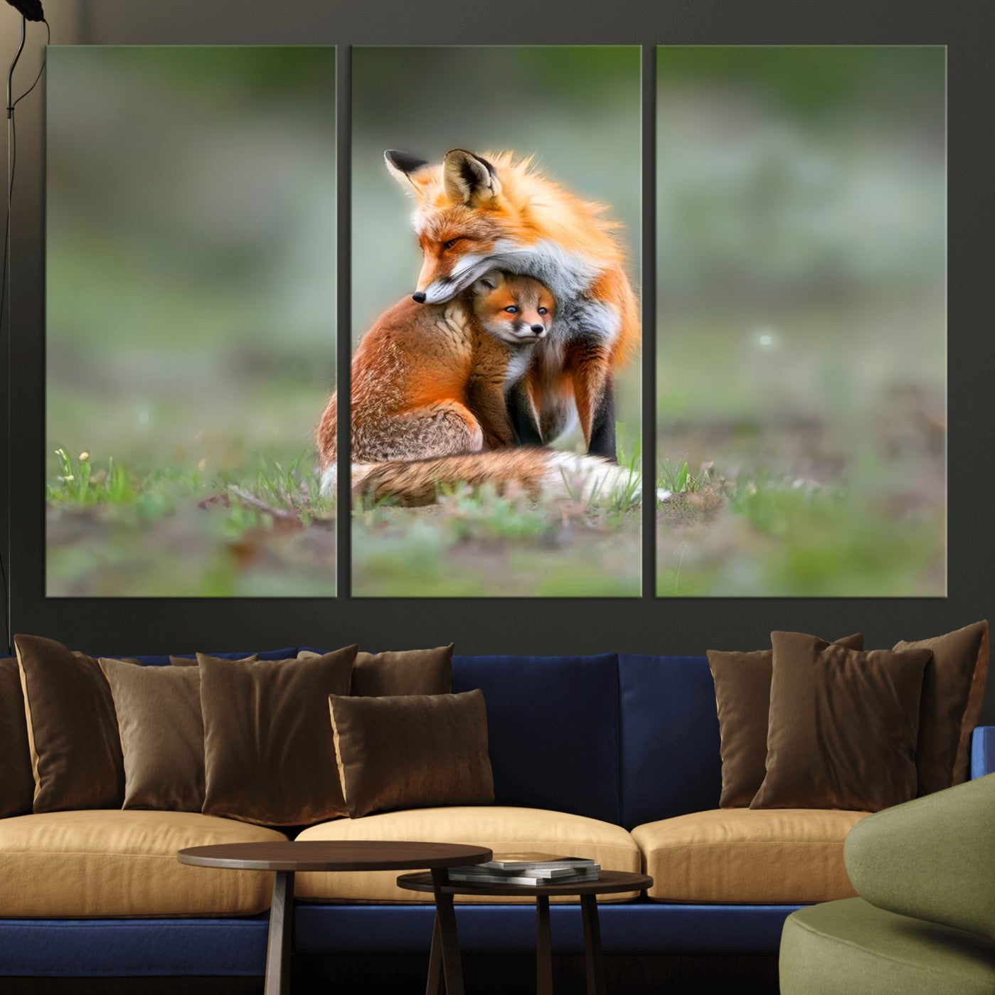 -Heartwarming Fox and Baby Cub Wall Art | Ready to Hang Canvas Print of Foxes in Nature | Perfect for