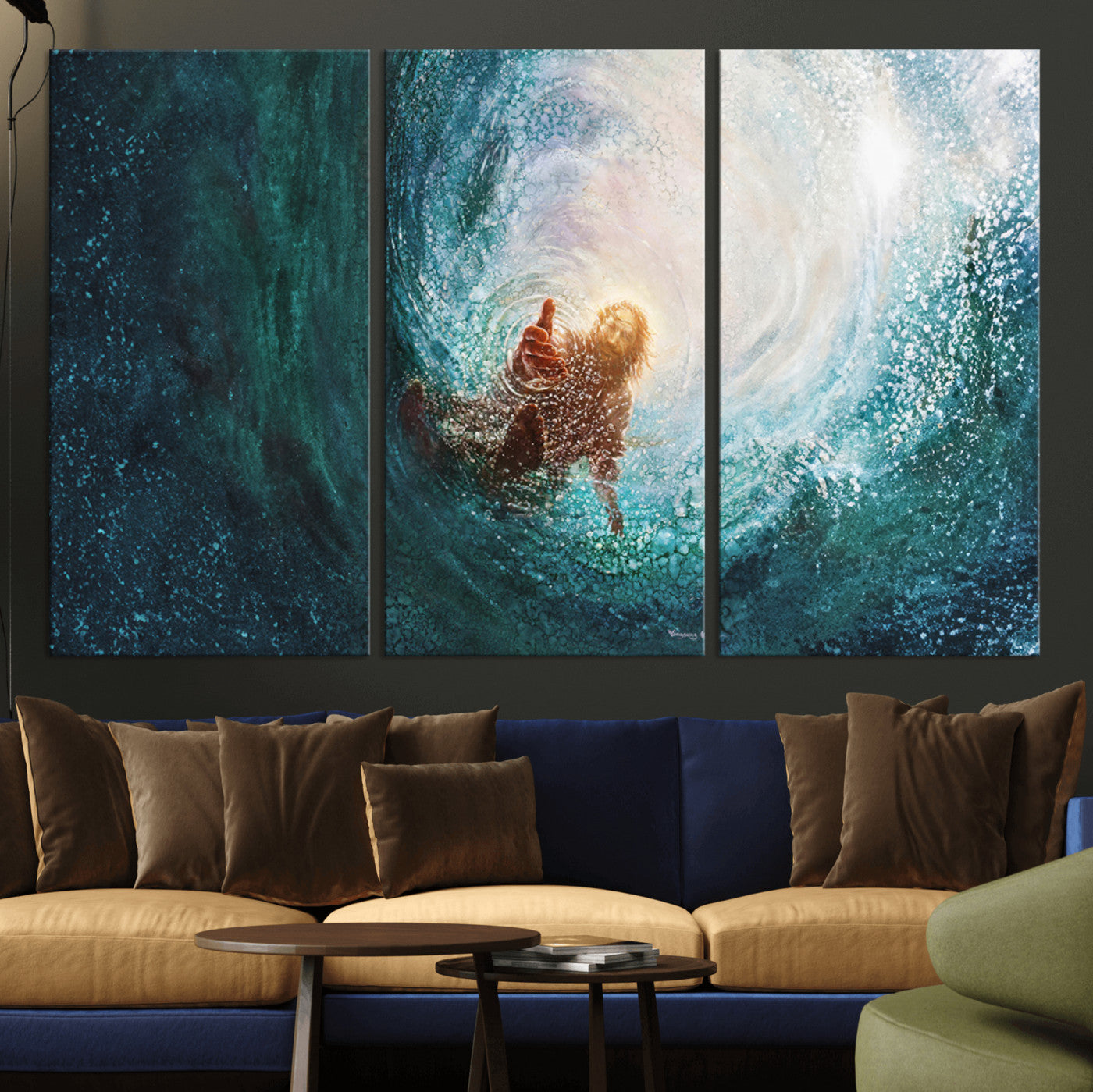 -Powerful Jesus Canvas Print - Hand of Salvation, Inspirational Wall Art - Framed, Ready to Hang for