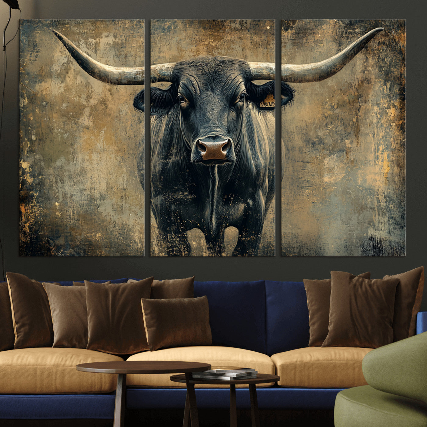 57385-MGV-CV-36X24-Texas Longhorn Bull Wall Art – Framed Rustic Cow Canvas Print, Western Farmhouse Decor Artwork for Living Room or Office