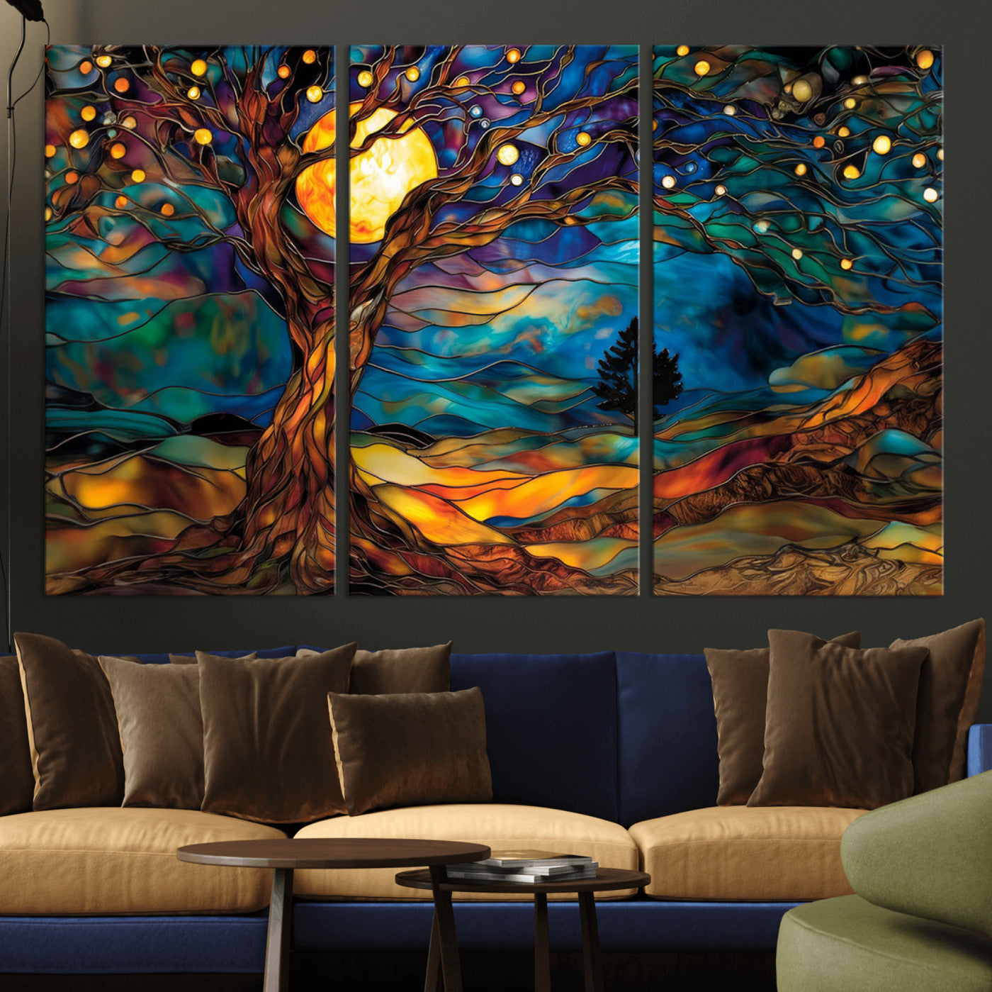 18319-MGV-CV-36X24-Tree of Life Wall Art - Yggdrasil Tree of Life Canvas Print - Vibrant Moonlit Tree Wall Art, Tree
