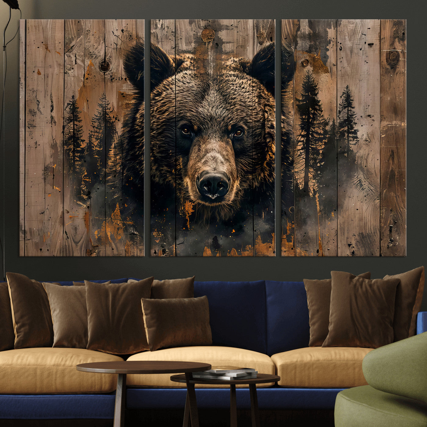 76998-MGV-CV-36X24-Rustic Grizzly 399 Wall Art | Triptych Canvas Print | Rustic Cabin Wall Decor | Perfect for