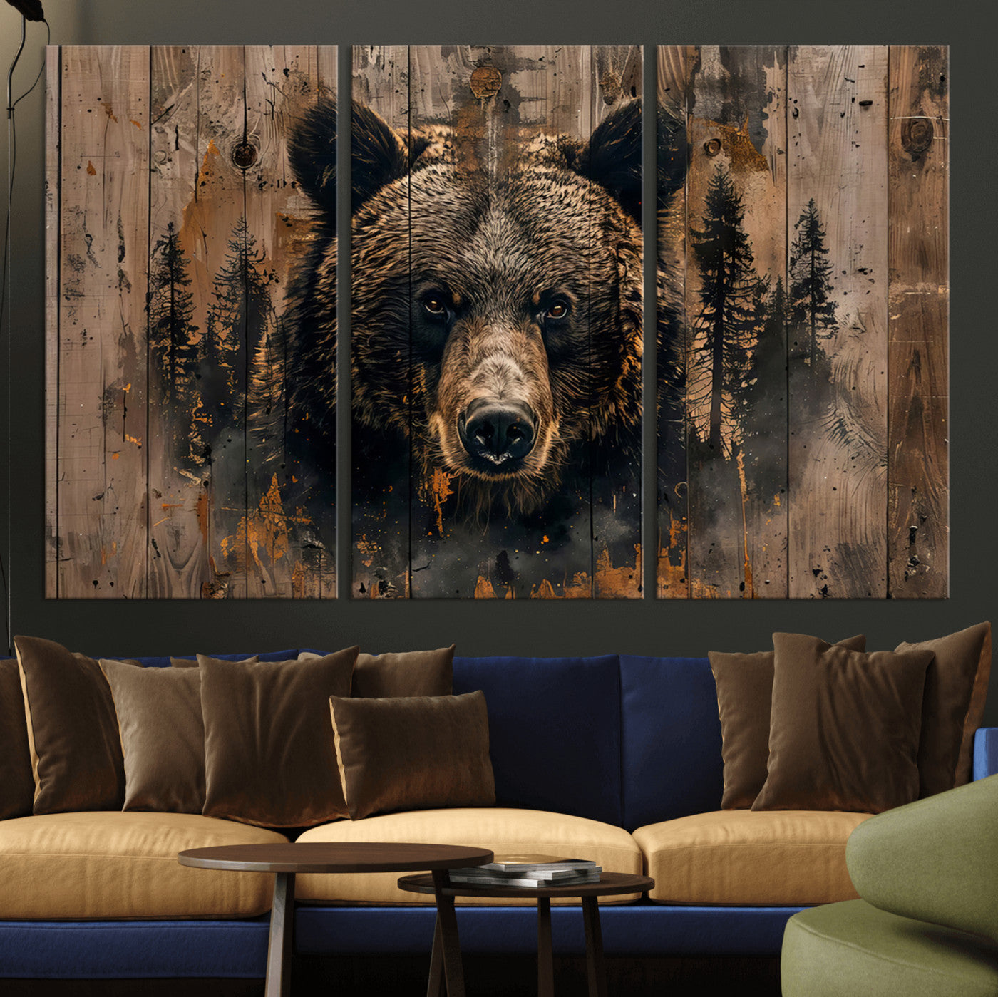 76998-MGV-CV-36X24-Rustic Grizzly 399 Wall Art | Triptych Canvas Print | Rustic Cabin Wall Decor | Perfect for