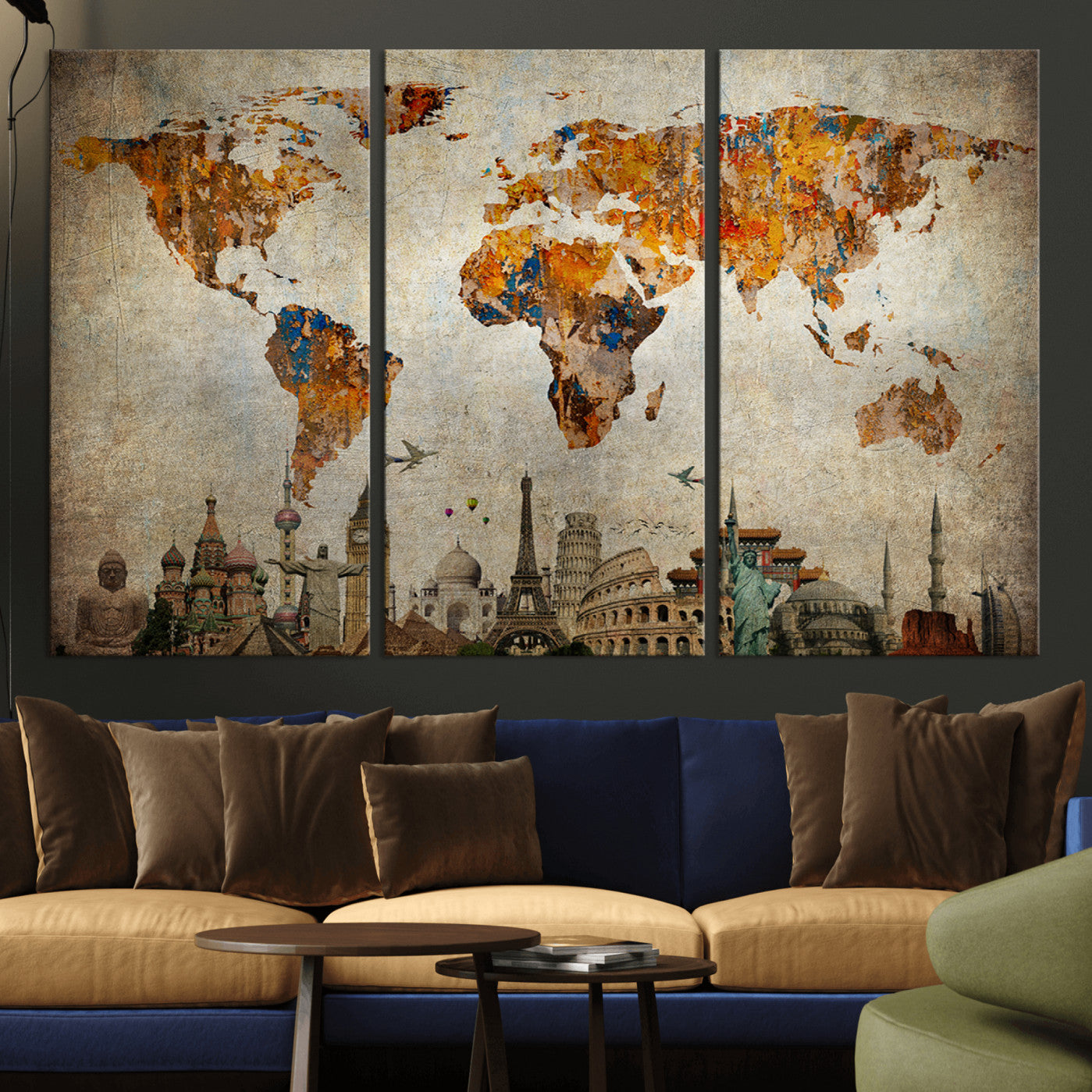 54918-MGV-CV-36X24-Push Pin World Map Canvas Print – Travel Tracker Wall Art for Couples, Perfect Anniversary Gift for Home or Office Decor