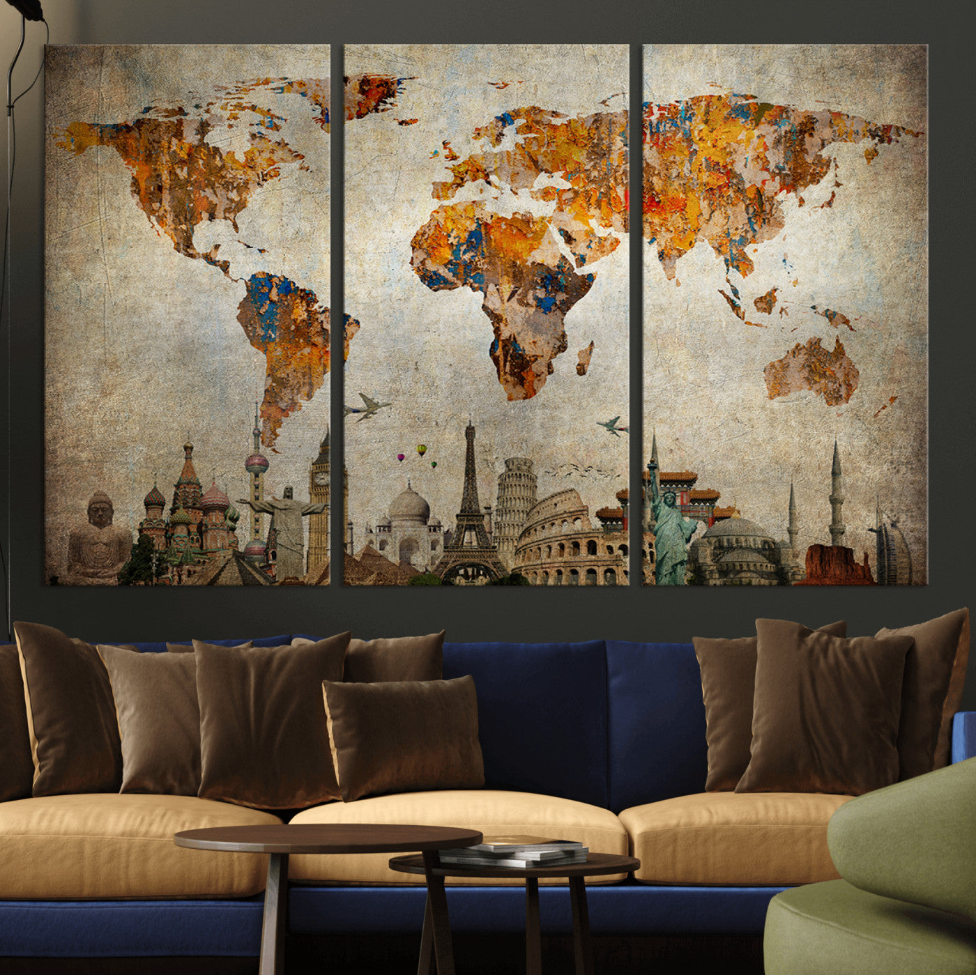 54918-MGV-CV-36X24-Push Pin World Map Canvas Print – Travel Tracker Wall Art for Couples, Perfect Anniversary Gift for Home or Office Decor