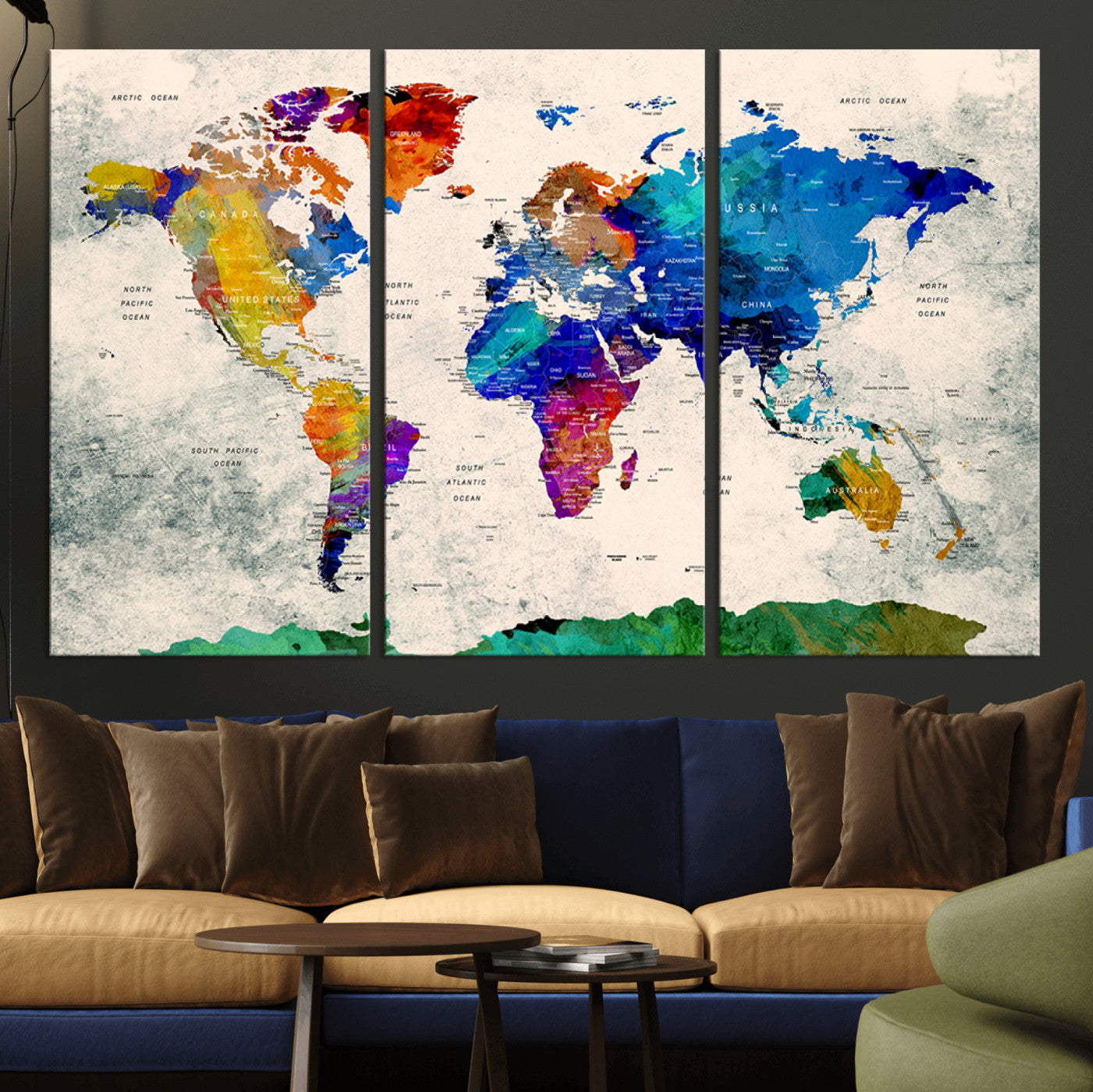 67752-MGV-CV-36X24-Push Pin World Map Canvas Print – Framed Travel Map Wall Art for Couples, Anniversary Gift, Modern Home or Office Decor