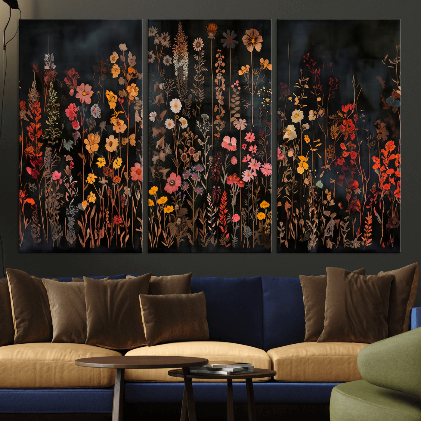 AbstFLF-MGV-CV-36X24-Large Floral Painting Print Illustration Flowers Canvas Wall Art Botanical Wall Decor Modern