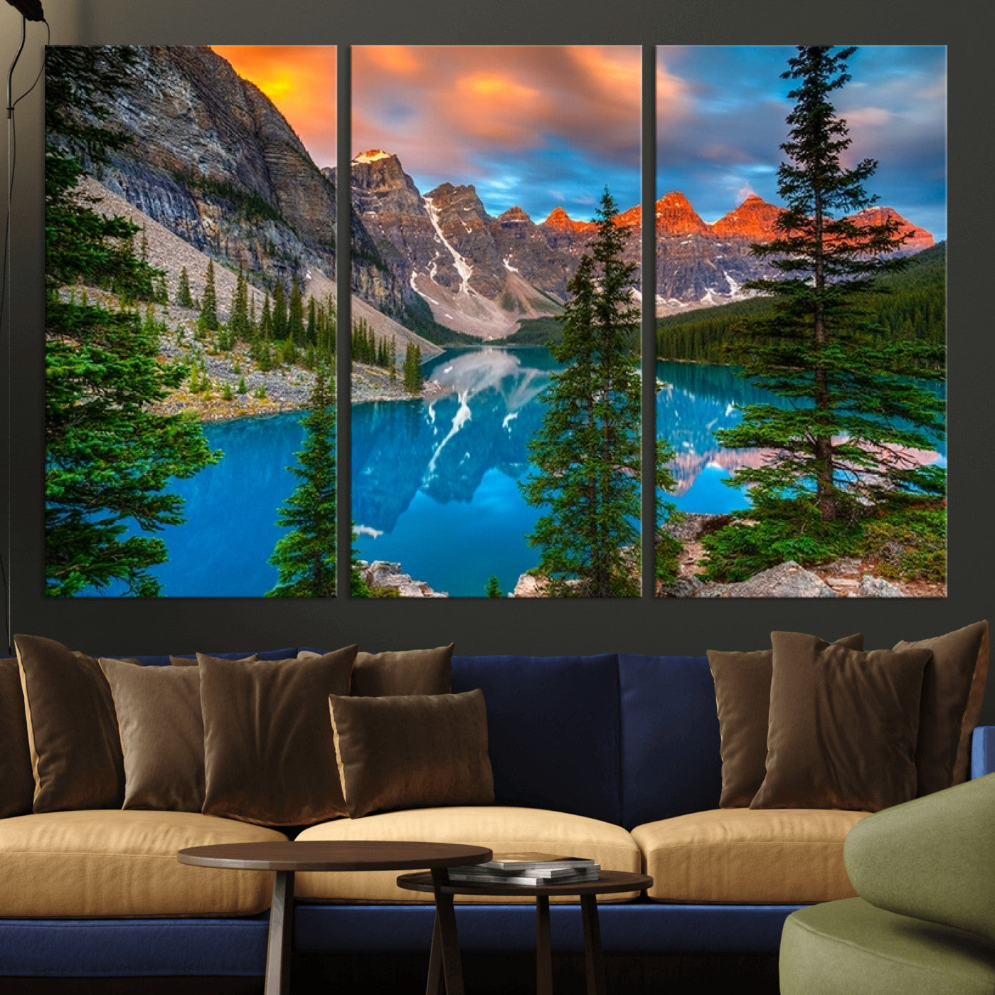 -Canadian Rockies Moraine Lake Wall Art Canvas Print, Pine Trees Mountain Spring Canvas Print