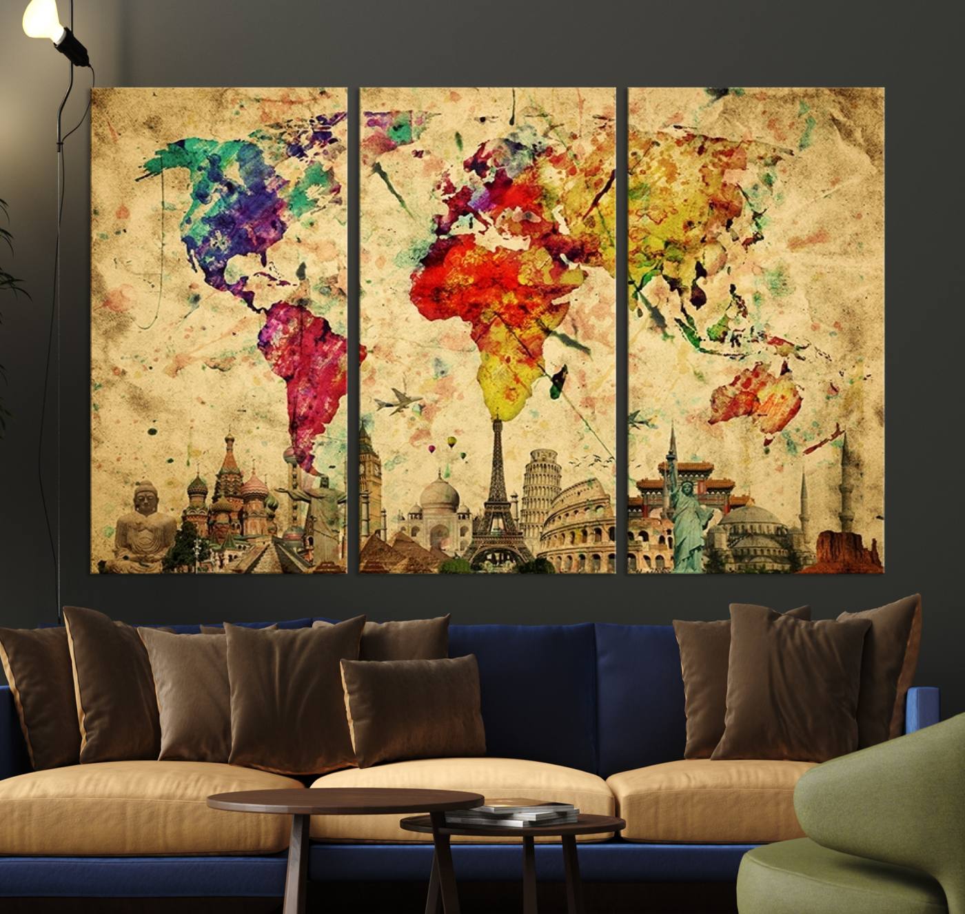 34595-MGV-CV-36X24-Push Pin World Map Canvas Print – Framed Travel Map Wall Art for Couples, Anniversary Gift, Modern Home or Office Decor