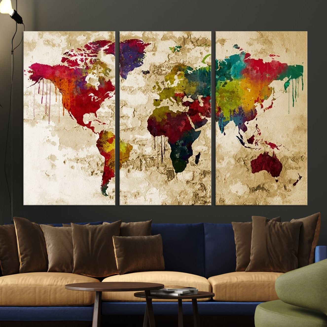 61906-MGV-CV-36X24-World Map Canvas Print – Framed Push Pin Wall Art, Color Splash Travel Map for Modern Home and Office Decor