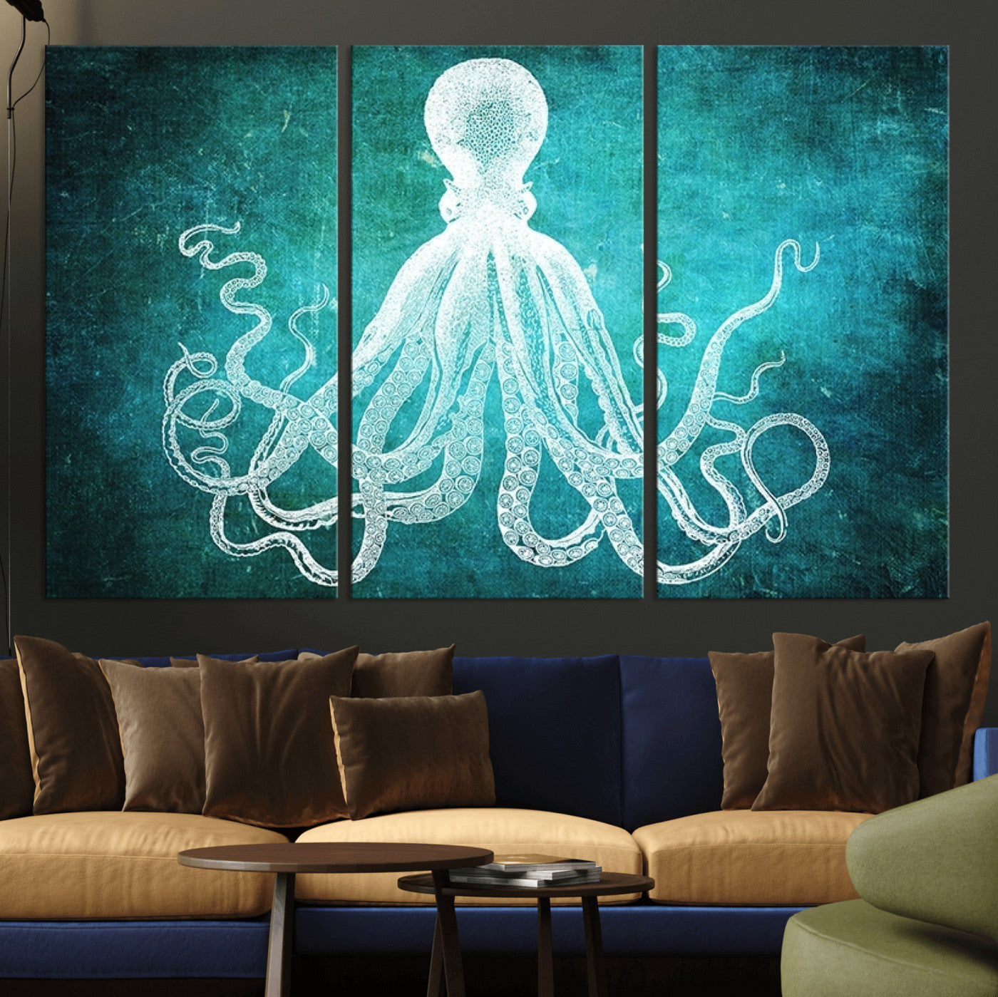 20773-MGV-CV-36X24-Green Octopus Abstract Wall Art Canvas Print