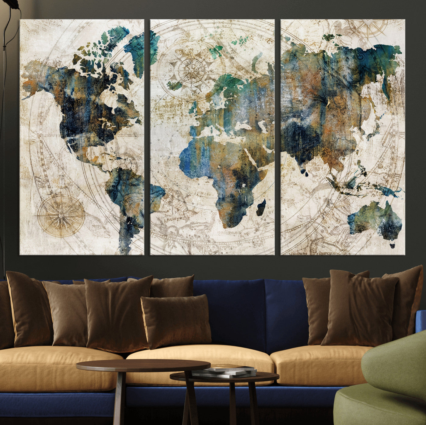 36972-MGV-CV-36X24 - Grunge Abstract World Map Art Print Canvas Print for Office Decor