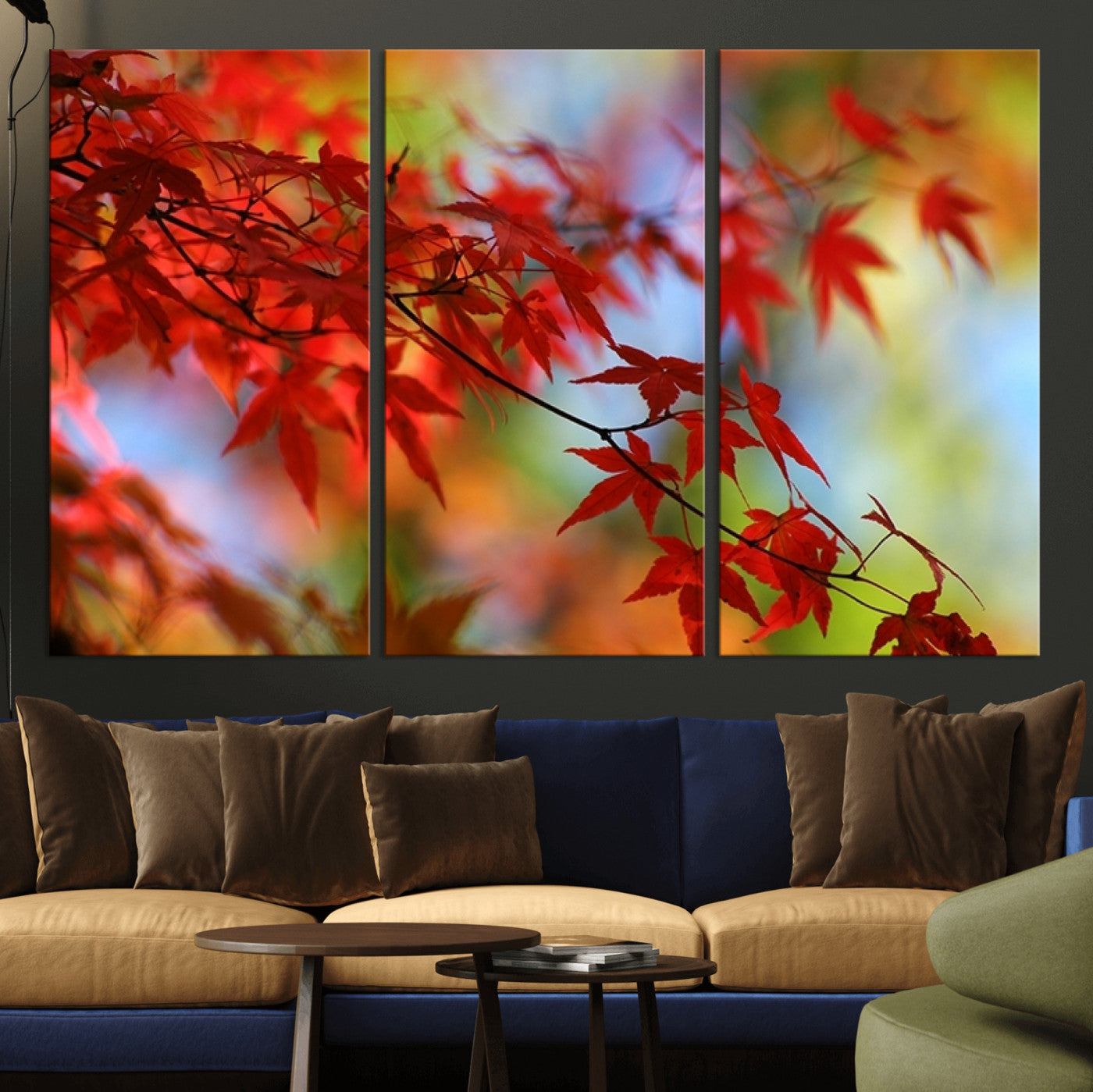 -Red Leaves Autumn Forest Wall Art Canvas, Red Leaves Autumn Forest Canvas Print