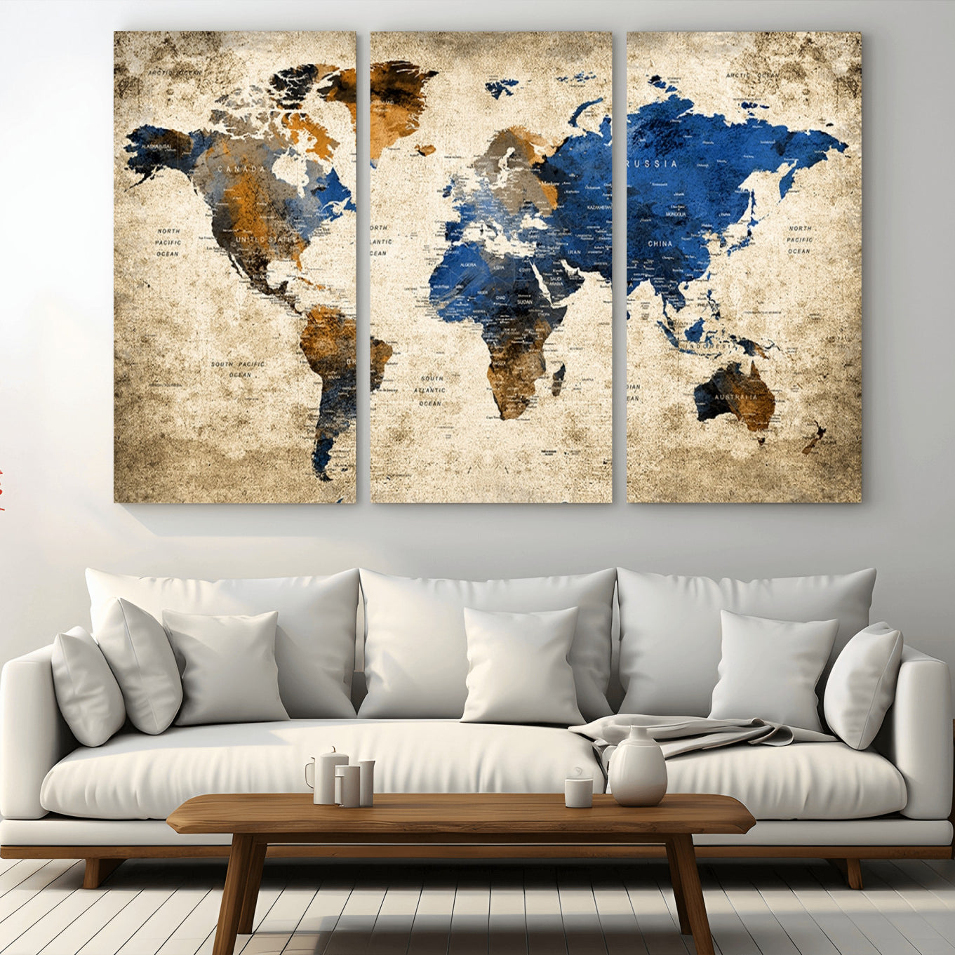 -Push Pin World Map Canvas Print – Framed Travel Map Wall Art for Couples, Unique Gift Anniversary or Home Decor