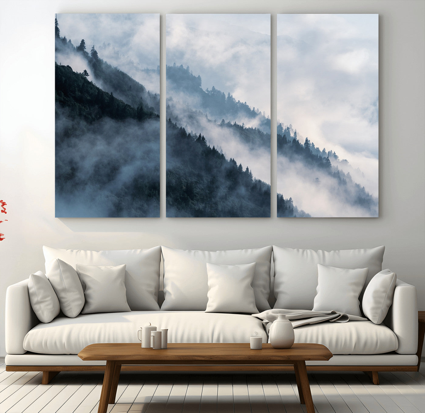 -Foggy Forest Wall Art Canvas Print – Misty Mountain Landscape Decor – Ready to Hang Nature-Inspired