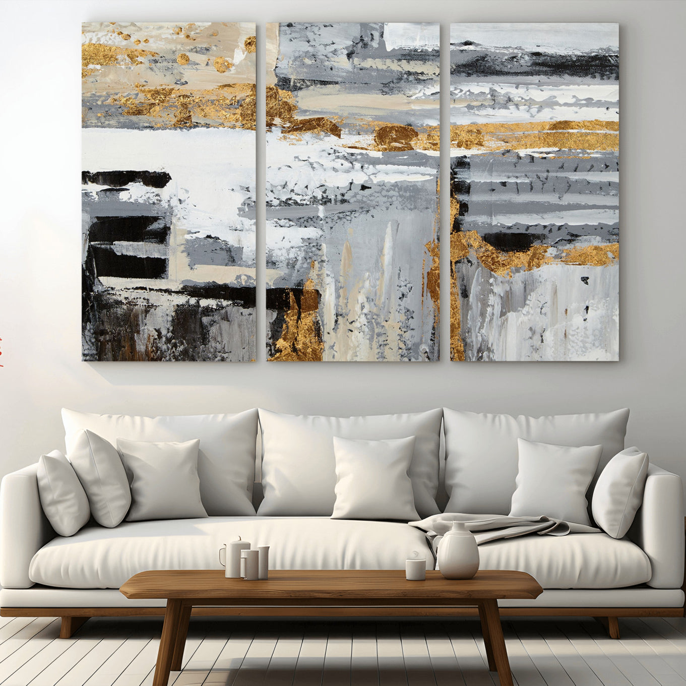 43177-MGV-CV-36X24-Abstract Painting Canvas Wall Art Print Paint Drip Art Brush Strokes Gray Artwork