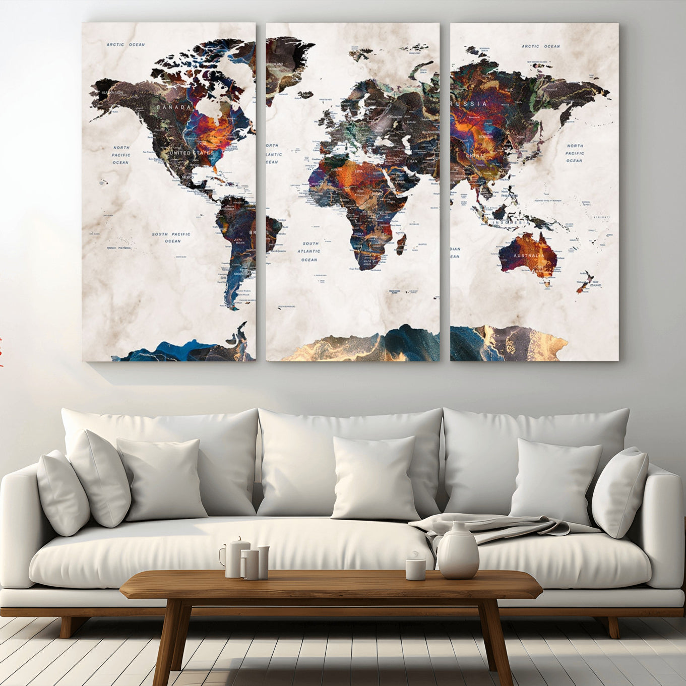 90881-MGV-CV-36X24-Push Pin World Map Canvas Print – Travel Tracker Wall Art for Couples, Perfect Anniversary Gift for Home or Office Decor