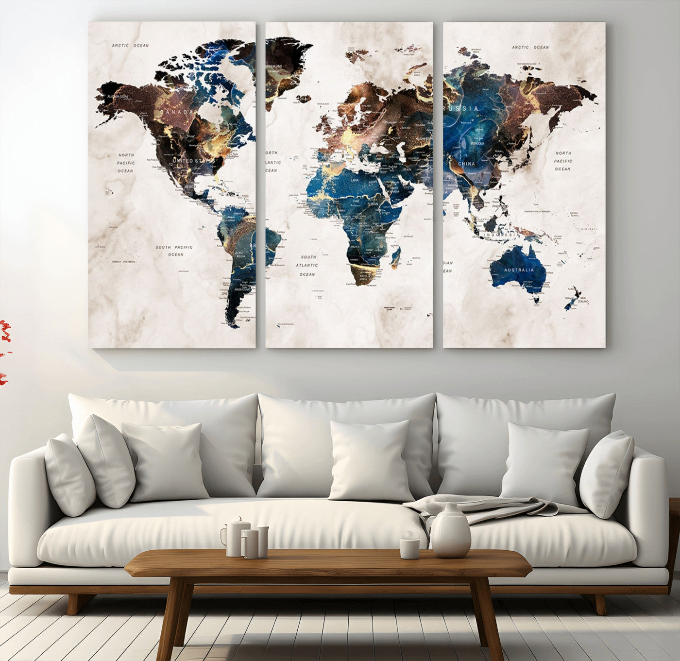 24408-MGV-CV-36X24-Push Pin World Map Canvas Print – Framed Travel Map Wall Art for Couples, Anniversary Gift, Modern Home or Office Decor