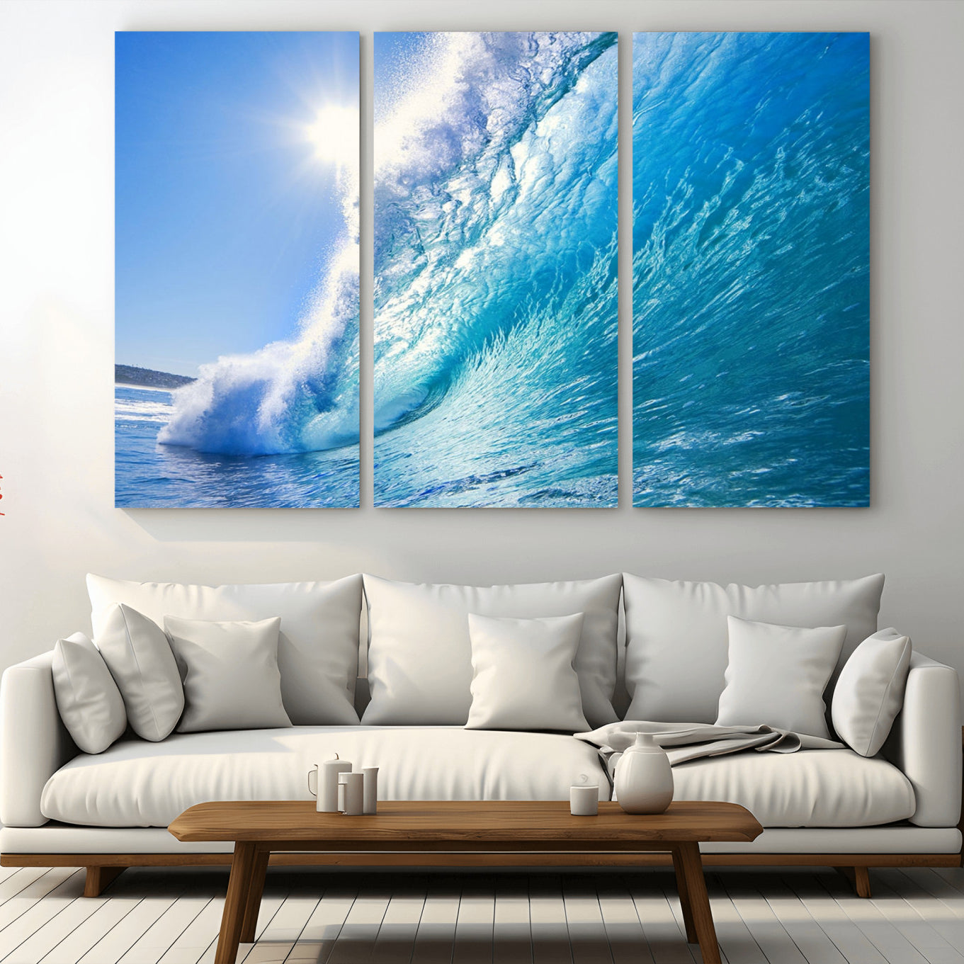 -Blue Big Wave Surfing Ocean Canvas Wall Art Artwork Print