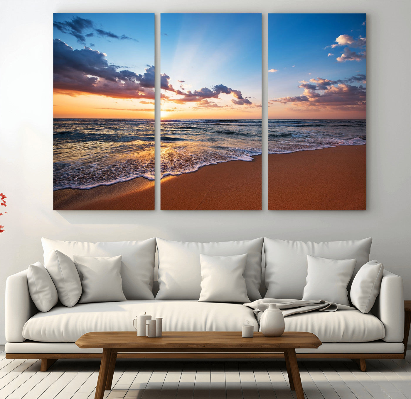 -Serene Ocean Sunset Canvas Print, Golden Hour Beach Wall Art, Giclee Canvas with Gallery Wrap and