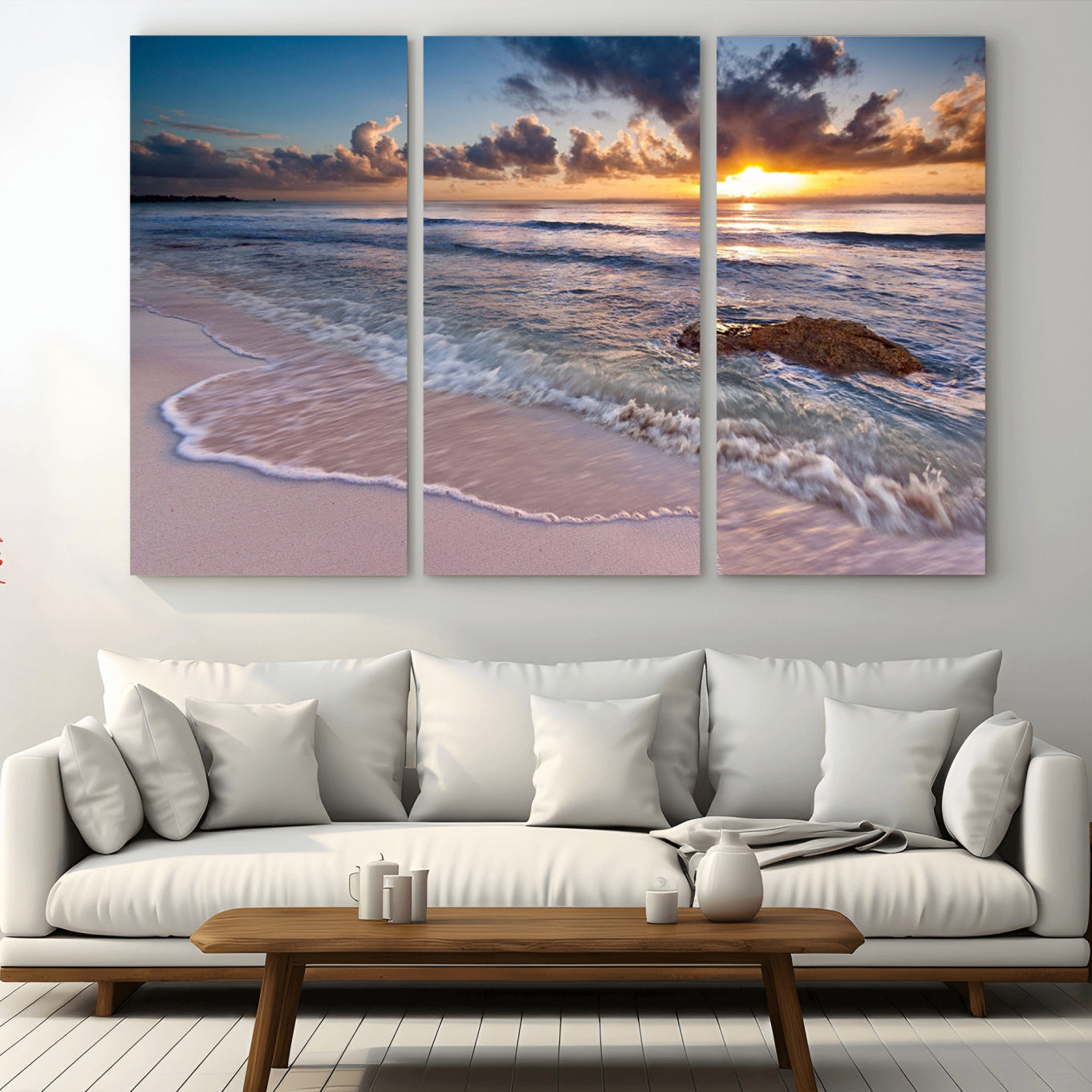 -Sea Ocean Sunset Beach Wall Art Canvas Print