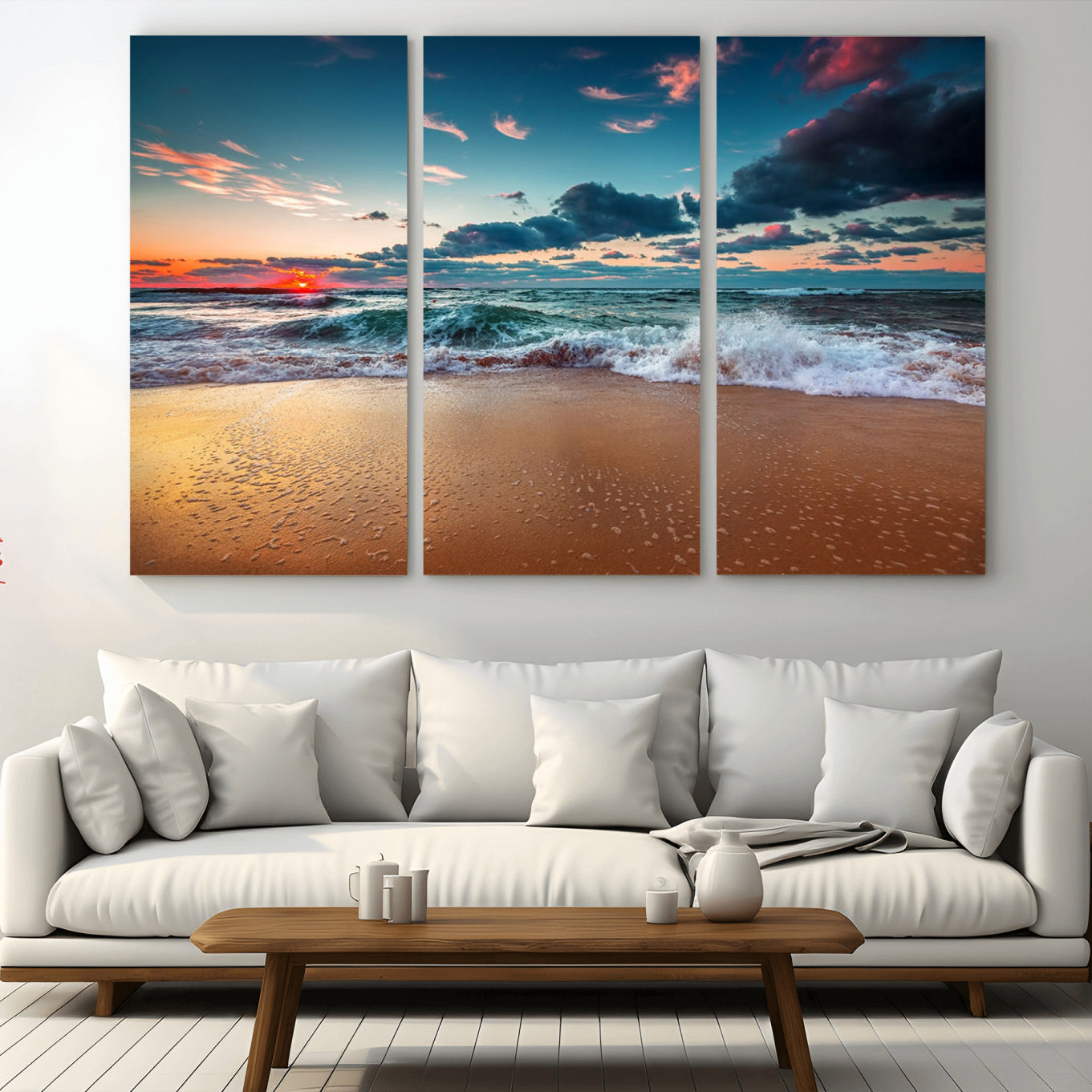 -Sunset on Beach Wall Art Ocean Beach Canvas Print