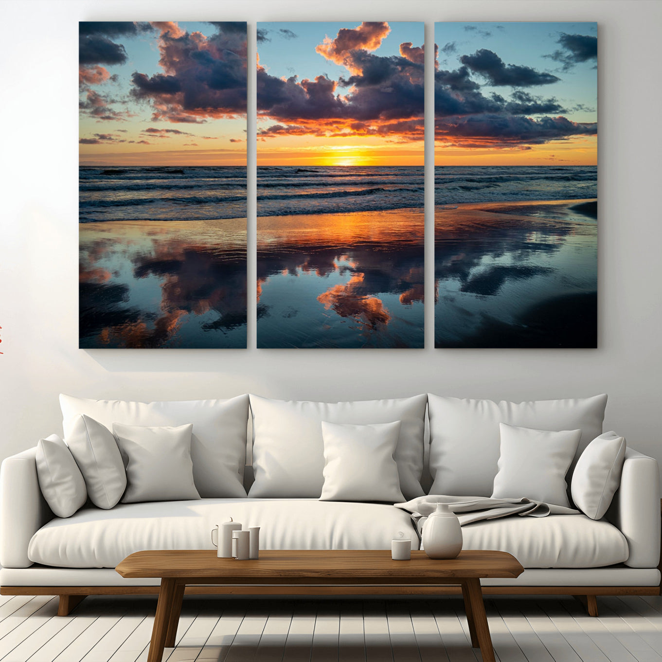 -Beach Sunset Print - Stunning Ocean Canvas Artwork with Sunset Reflection Design for Elegant Home or