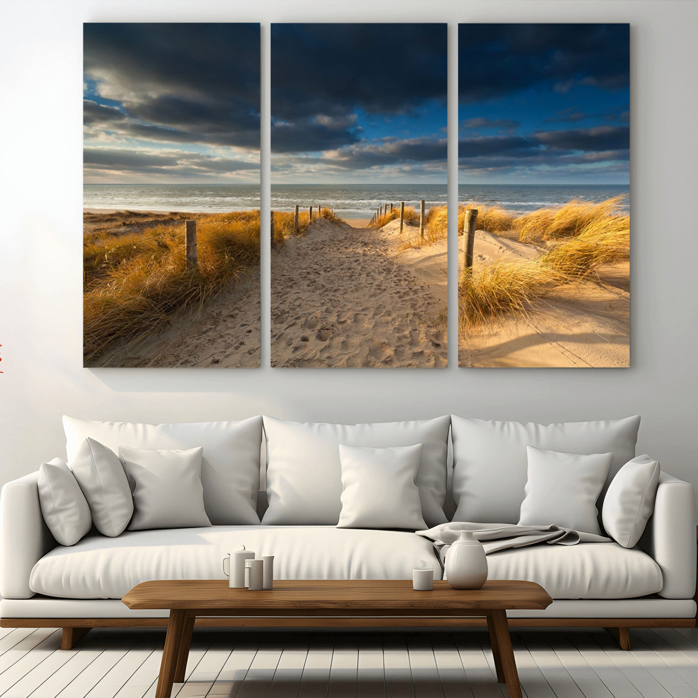 -Ocean Beach Dark Clouds Wall Art Canvas Print