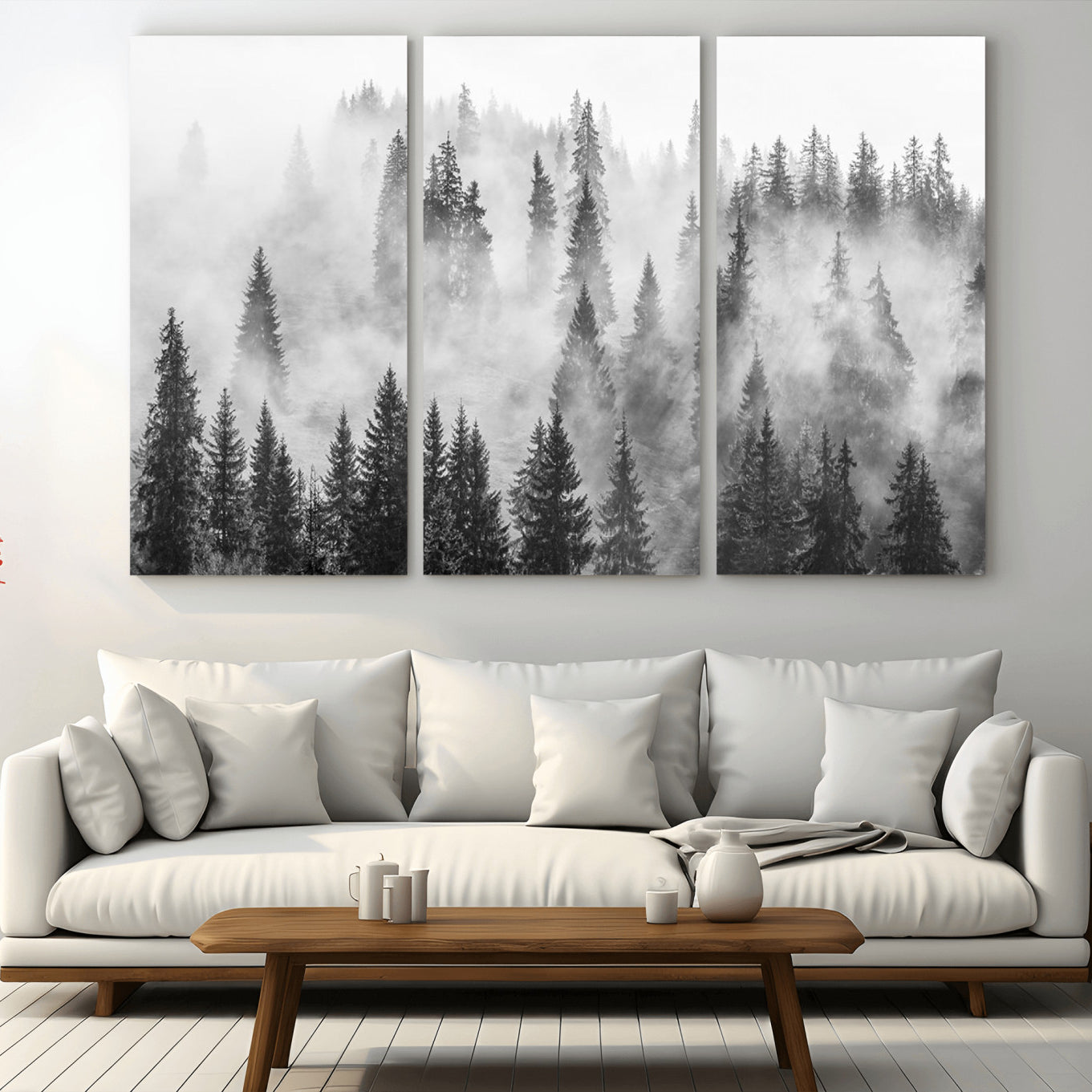 -Forest Wall Art Print | Foggy Pine Forest Canvas Wall Art - Black and White Nature Decor for Living Room, Office